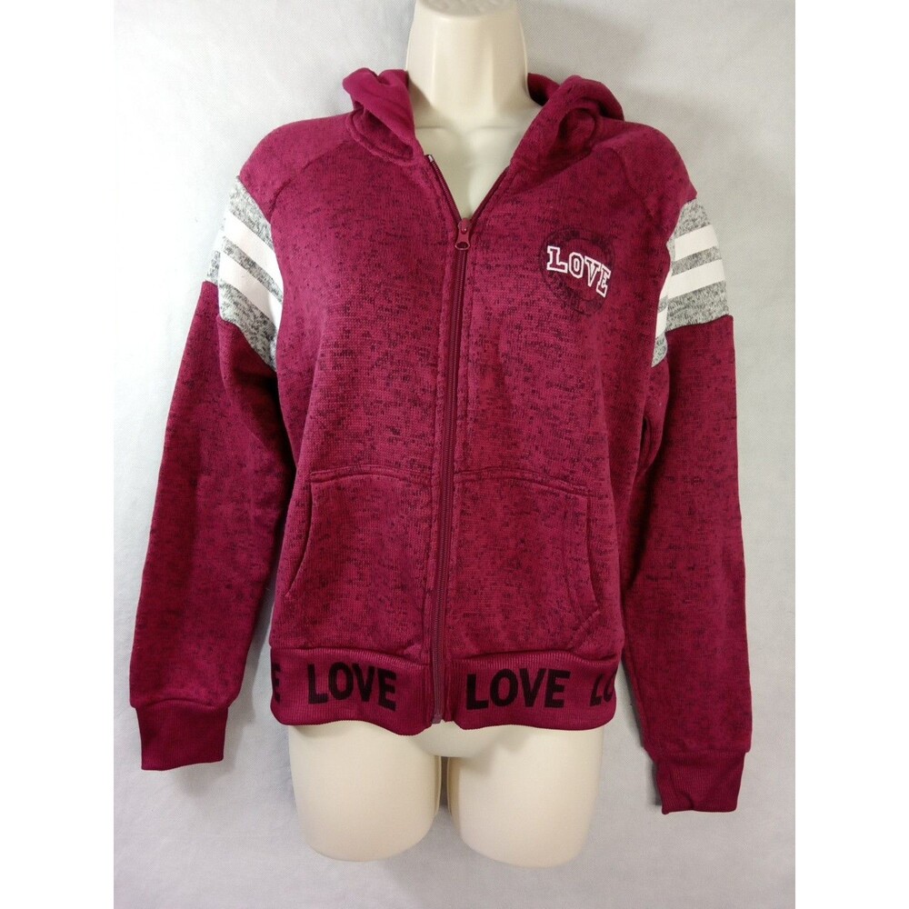 New Look Womens XL Burgundy hooded zip up sweatshirt athletic Y2K pockets